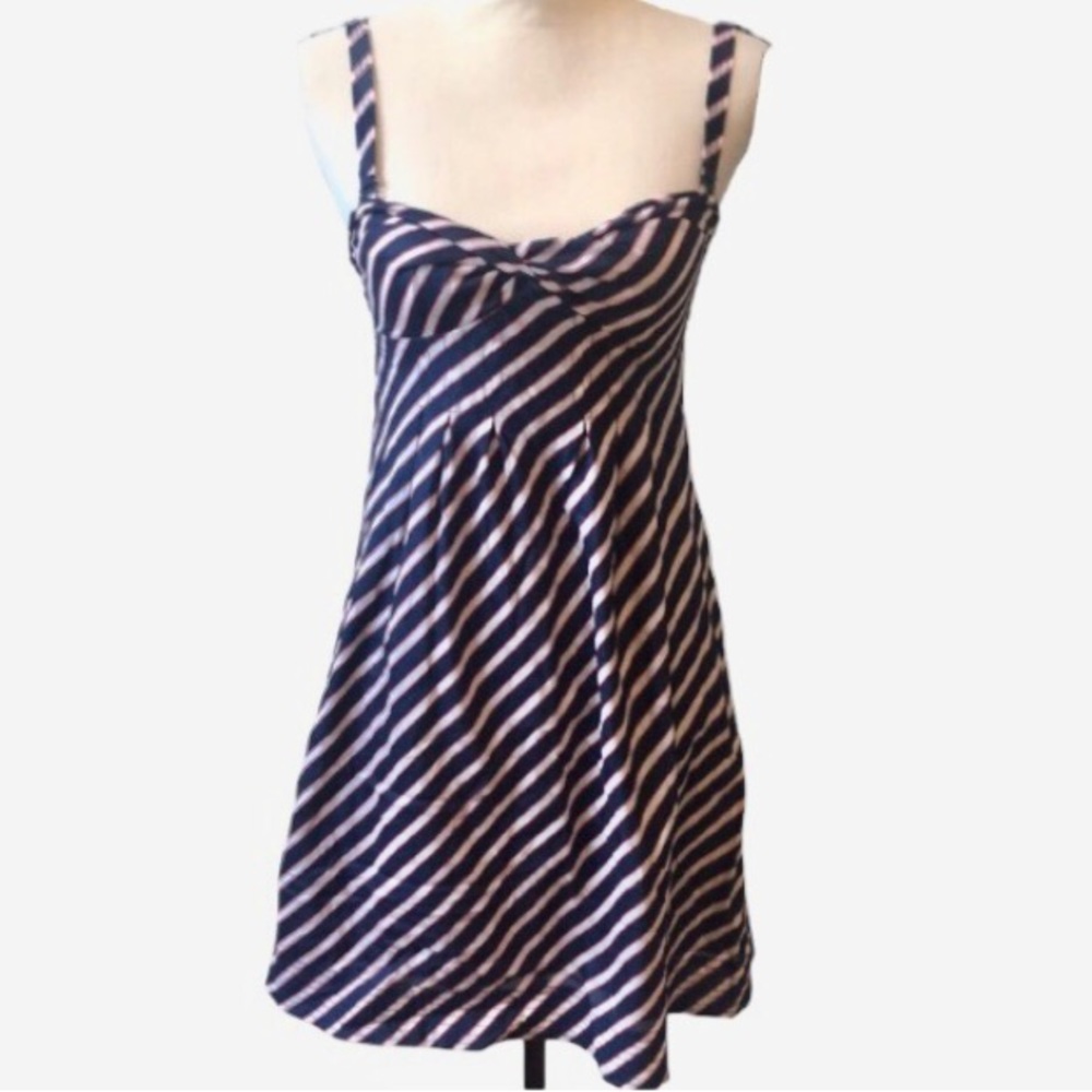 American Eagle Outfitters Cotton Striped Navy Blue Dress Removable Straps